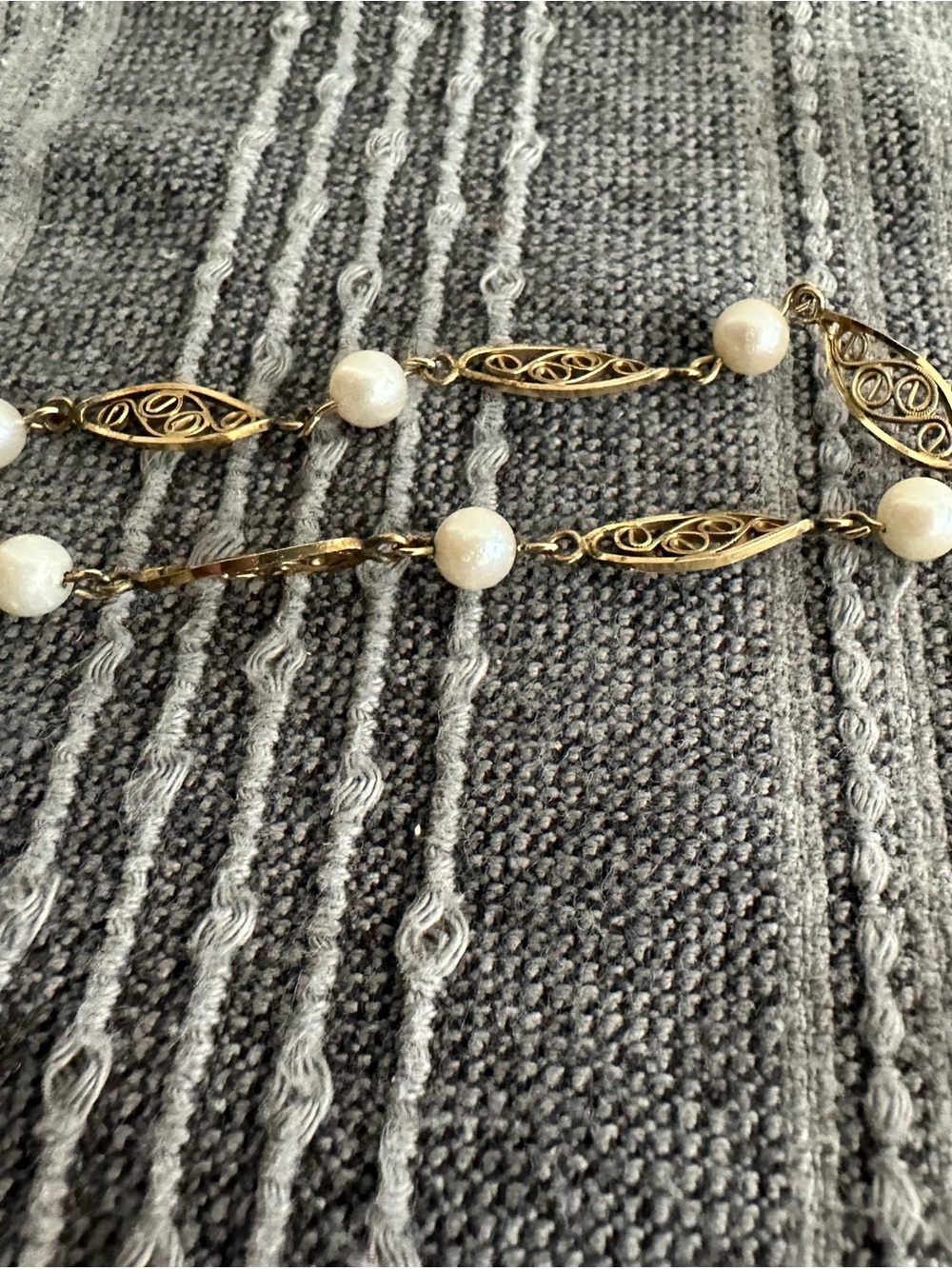 Vintage 1/20 12k Gold Filled Filigree Pearl Link Bracelet 7”